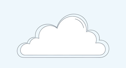 Fototapeta premium Minimalist illustration of a single fluffy white cloud with soft blue shadows and a clean outline isolated on a light blue background.
