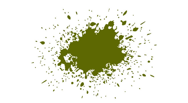 Splattered olive green blot with fine droplets