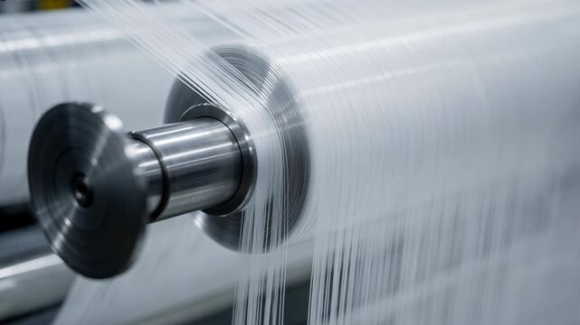 Closeup medium shot highlighting highpower spandex elastomeric yarn being accurately tensioned by godet rolls during advanced fiber production