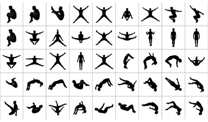 Naklejka premium Yoga poses silhouette collection diverse asanas in black and white