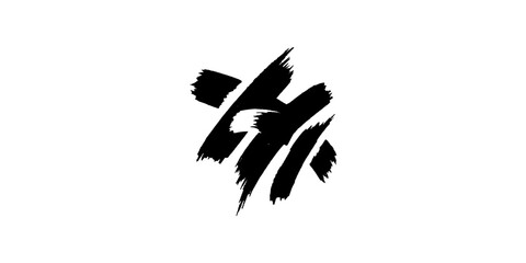 Fototapeta premium Abstract black brush strokes on a white background, suggesting dynamic movement and raw artistic expression.