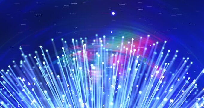 Digital network connection background showing glowing fiber optic cable ends. Loopable Abstract Background Animation.