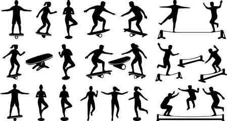 Skateboard Sport People Action Black Silhouette Set Vector Illustration Extreme Sports © MinhajulIslam