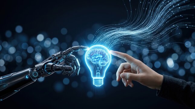 Innovative technology event robotic interaction and human connection virtual space conceptual view