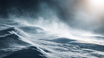 Obraz premium Serene Snowy Landscape with Wind Blowing Over Dunes Illuminated by Soft Light in a Chilly Environment