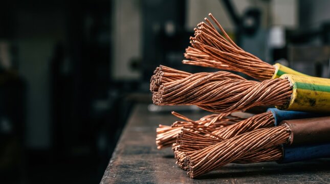 Copper wire manufacturing process in industrial workshop focused content photography