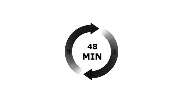 Circular timer with forty eight minutes duration and black arrows on a white background for time management and countdown tracking concepts