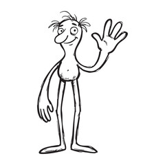 Fototapeta premium Tall skinny character waving hand funny doodle hand drawn style.