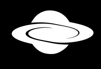 The planet Saturn with its distinctive ring system is depicted in a simple graphic illustration. © AryST