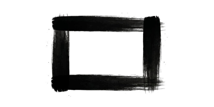 A simple black ink brush stroke rectangle frame on a white background, suggesting a minimalist and abstract design element.