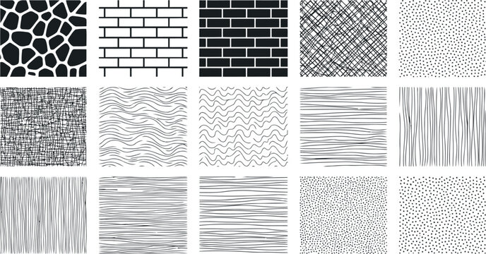 Various monochrome grunge and geometric pattern texture samples with background geometric monochrome abstract collection seamless wallpaper decorative ornament distressed minimalist