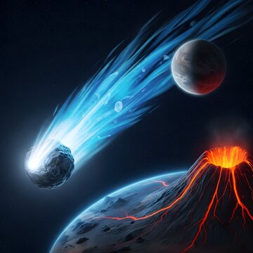 Asteroid Impact on Planet Earth Space.