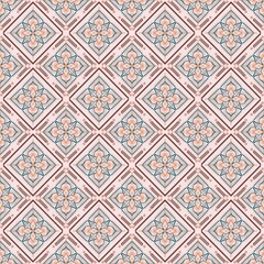 Fototapeta premium Elegant seamless geometric floral pattern in soft pink and olive green tones with vintage ornamental style. Perfect for fabric, wallpaper, wrapping paper, textile, scrapbook, and d