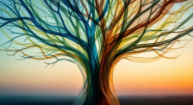 Multicolored Tree Branches Against Vibrant Sunset