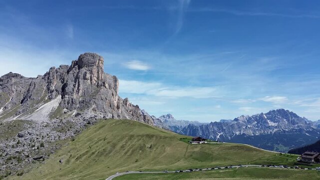 Aerial view of Mount Ra Gusela on Giau Pass in the dolomites