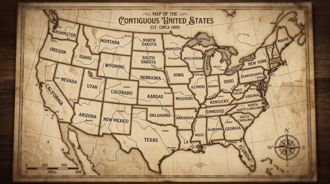 Vintage map of the contiguous united states circa 1900