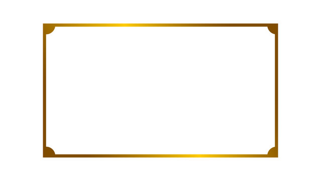 Simple and elegant rectangular shiny golden outline frame with stylish corner isolated on transparent background. Decorative golden metal gradient border frame for luxury designs. Vector illustration.