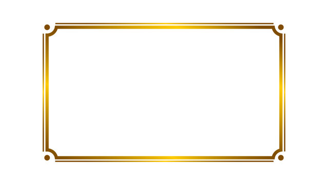 Simple and elegant rectangular shiny golden outline frame with stylish corner isolated on transparent background. Decorative golden metal gradient border frame for luxury designs. Vector illustration.