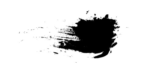 A dynamic black ink splatter effect with a rough, textured brushstroke trail, evoking a sense of raw energy and artistic expression. © GREENPIXEL Art