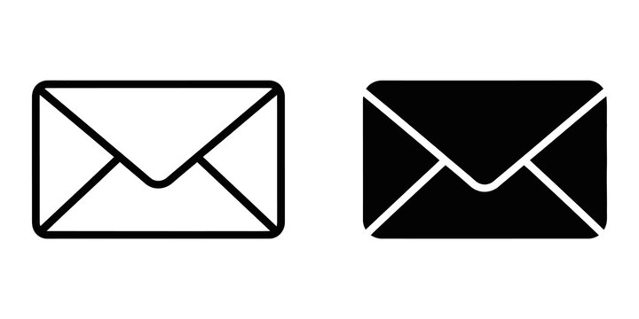 Envelope icons with outline and solid fill for communication concepts on white background