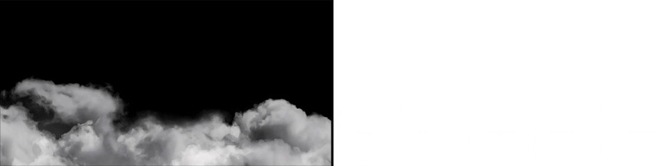 Obraz premium White fluffy clouds isolated on black background for digital editing compositing and creating realistic sky scenes.