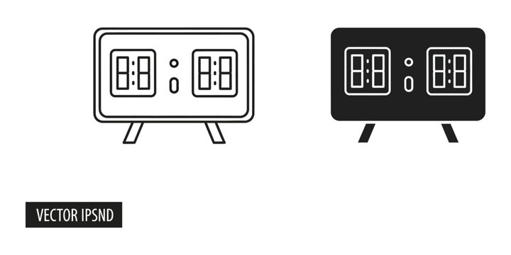 Digital scoreboard with two segments on a stand in flat design style on white background