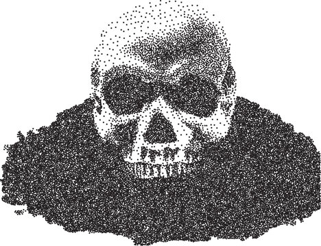 Human skull y2k brutalist stipple graphic, Death head retro halftone vector transparent png isolated, Anatomy 2000s photocopy grunge tattoo design