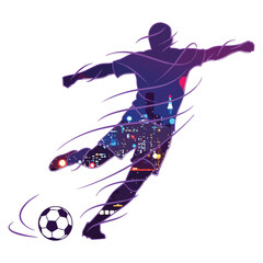 Obraz premium Soccer player kicking ball action football sport illustration vector sketch silhouette man player dynamic movement game scene