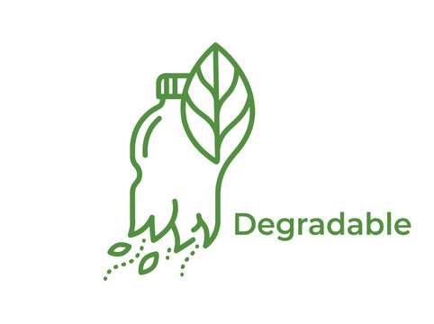 Eco friendly degradable plant based material breaking down into soil in nature inspired illustration