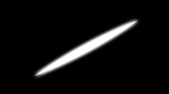 Glowing white light streak. Diagonal luminous slash accent for presentation and graphic highlights. Light Streak Diagonal Beam Design Element transparent background.