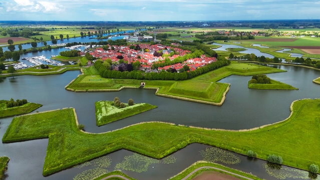 Aerial drone view of medieval Fortified City of Heusden, Netherlands, May 14, 2026
