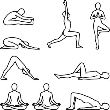 Yoga poses illustrations for meditation and flexibility exercises