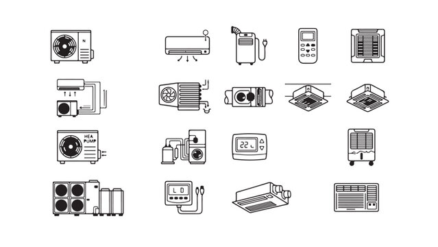 HVAC Equipment and Climate Control System Vector Icons