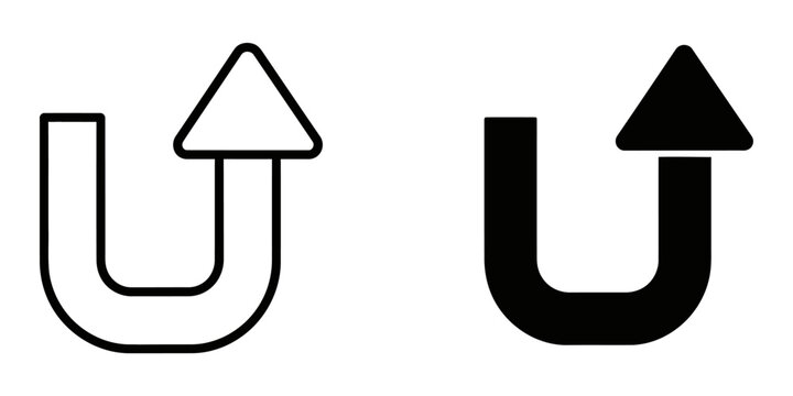 U-turn arrow symbol in outline and solid black against white background indicating direction change or reversal concept