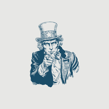 High-quality vector illustration of a uncle sam with vintage engraved style. Perfect for t-shirt prints or merchandise, tattoo and US independence day or veterans day themed graphic design.
