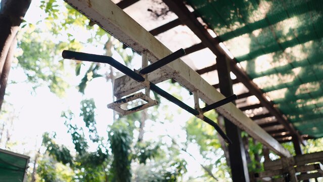 Outdoor workout structure with pull up bars ready for street calisthenics training