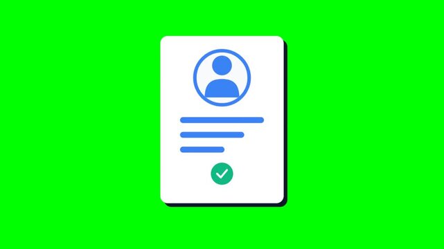 Animated digital profile document filling with data on green screen background