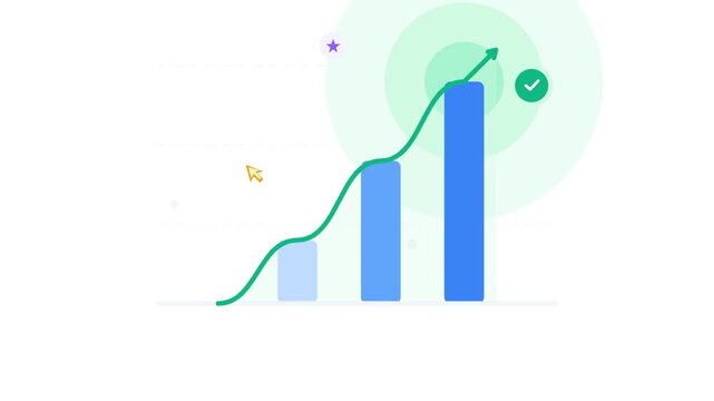 Animated growth chart showing business success with rising bar graph