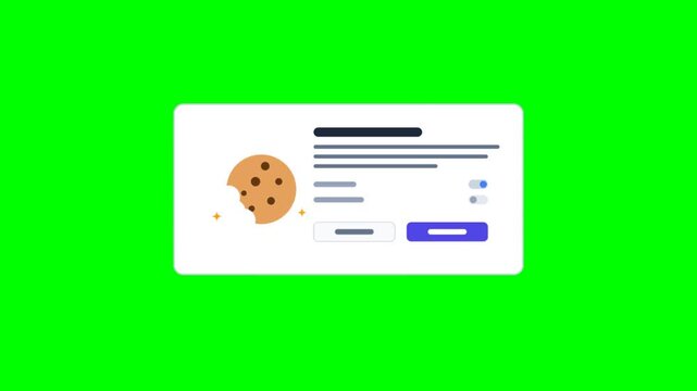 Cookie consent notification window popup on green screen background