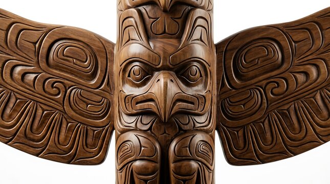 Traditional Pacific Northwest Totem Pole Eagle Wood Carving