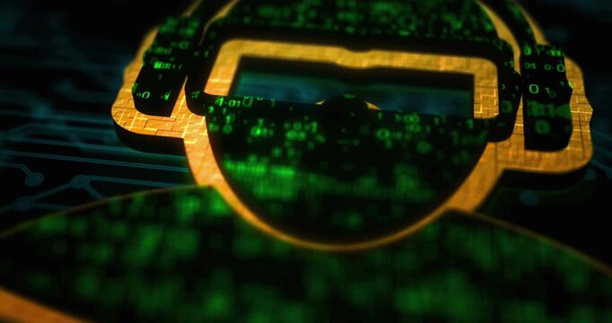 Virtual reality VR colored symbol concept. Network, cyber technology and computer background abstract 3d animation.
