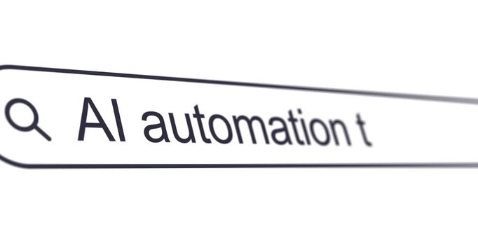 Typing phrase AI automation tools into search box, looking for AI-powered workflow automation tools, search bar close-up, footage