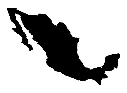 Black silhouette map of Mexico isolated on a white background