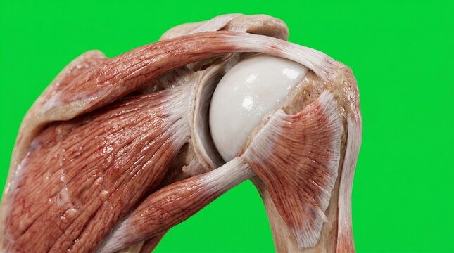 Close-up anatomical view of human shoulder joint and muscle structure in vivid detail