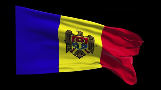 Realistic animation of the Moldova flag waving in the wind, ideal for news, travel, diplomacy, political content, patriotic visuals, national holidays, educational projects, presentations, and web ban