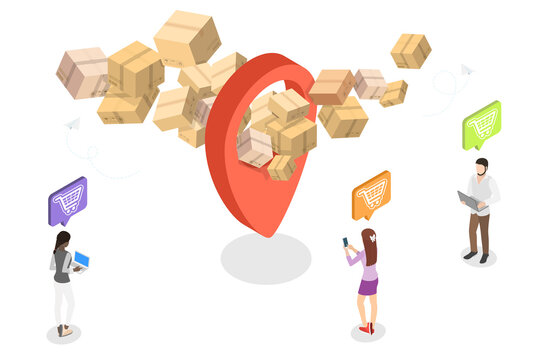 3D Isometric Flat  Illustration of Delivery, Floating Parcel Boxes And Order Confirmation