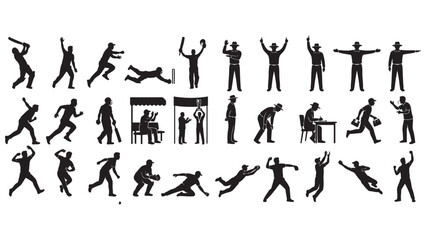 Professional Cricket Player and Umpire Action Silhouette Set © stock