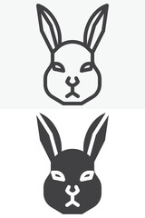 Rabbit head icon set with long ears and face. Line, outline and solid icon versions. Editable stroke vector sign and symbol. Rabbit icon in different style collection. © alekseyvanin