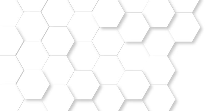 Abstract White hexagonal paper background. Luxury digital white grid cover Pattern. Futuristic emboss honeycomb mosaic white background. geometric mesh cell texture. modern futuristic wallpaper.
