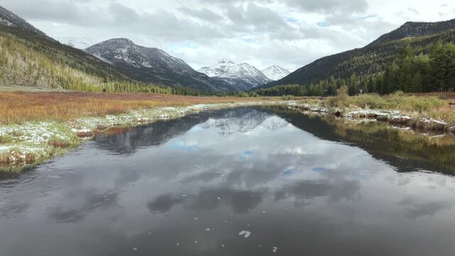 Christmas Meadows Utah River Push Toward Snowy Mountains 4K
